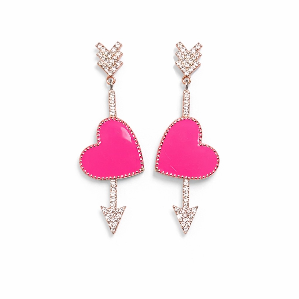 🌷 Pink Heart Arrow Earrings